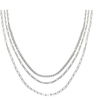 Laura Ferini Laura Ferini - Dames Ketting Collane Dolci - Schakelketting Met 3 Lagen - 18K Witgoud Verguld