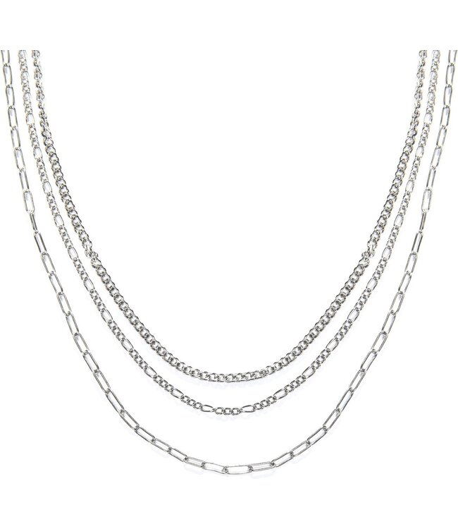 Laura Ferini - Dames Ketting Collane Dolci - Schakelketting Met 3 Lagen - 18K Witgoud Verguld