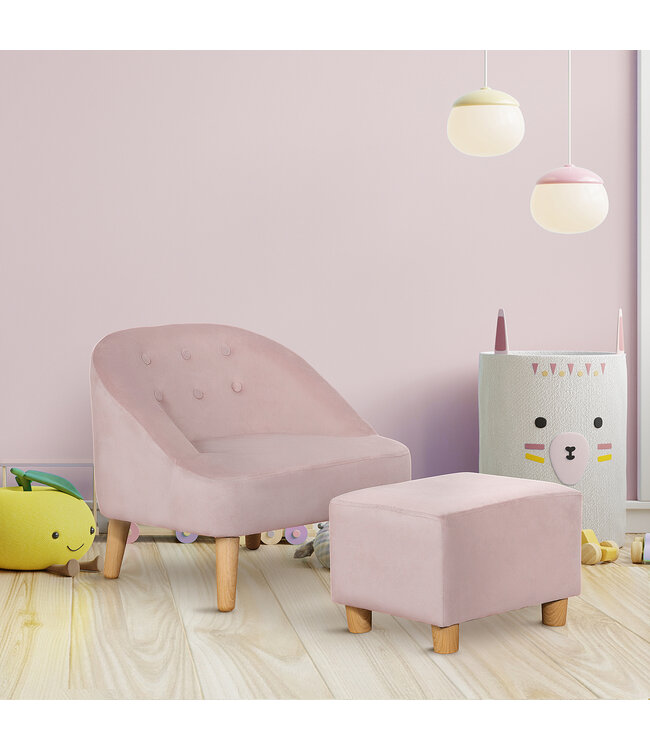 HOMdotCOM kinderfauteuil met voetenbank voor kinderen van 3 tot 5 jaar, 51 cm x 51 cm x 50 cm, roze