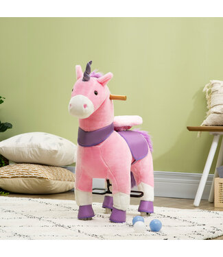HOMdotCOM HOMdotCOM rijpaard, eenhoorn staand paard op wielen, staand paard met 2 pedalen, roze