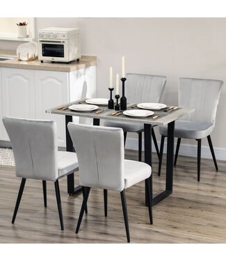 HOMdotCOM Set van 4 eetkamerstoelen, accentstoelen voor keukens en eetkamers, stoelenset, velourslook, lichtgrijs+zwart