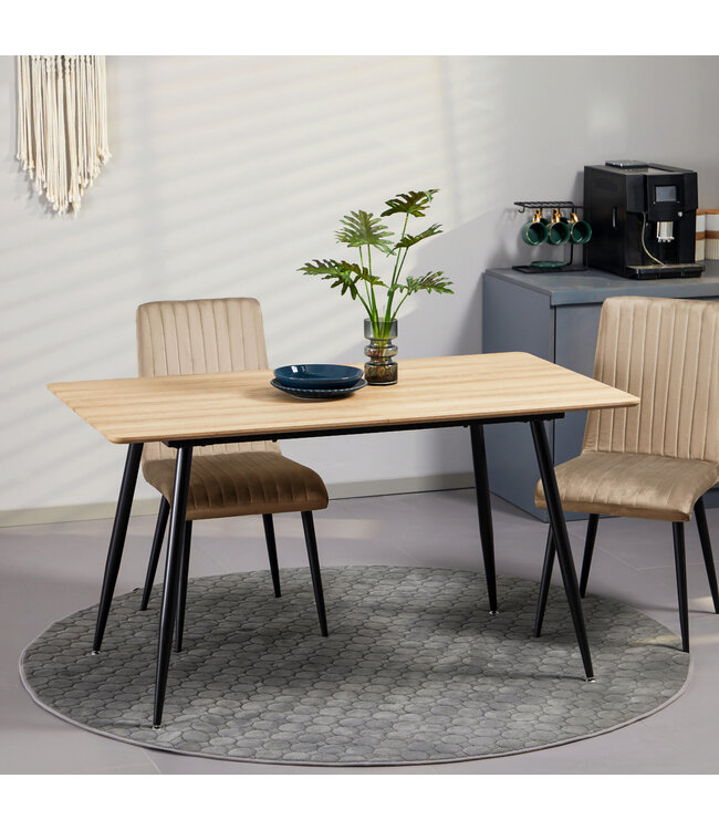 Skandi design eettafel, keukentafel, voor 4 personen, houtlook, 140 cm x 80 cm x 76 cm, naturel + zwart