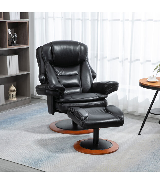 Fauteuil met voetenbank, relaxfauteuil, 360° draaibaar, verstelbare rugleuning, zwart+bruin