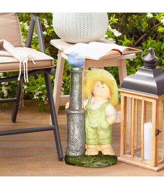 Sunny Buitenzonnig tuinbeeldje "Kleine jongen met lantaarn" met led-zonnelicht tuinbeeldje