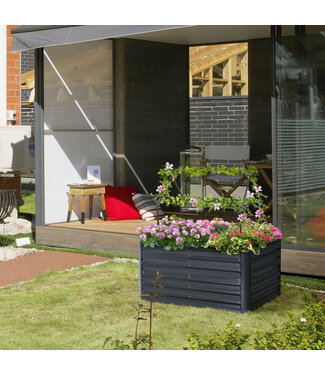 Sunny Set van 3 plantenbakken met steunrooster, tuinbed voor tuin, staal, grijs - 120 x 90 x 59 cm