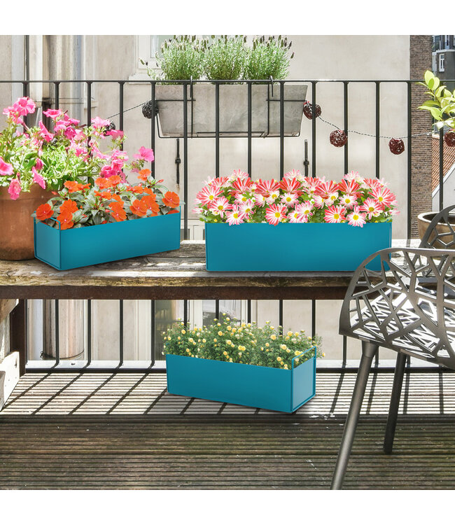 Sunny set van 3 kleurrijke plantenbakken, weerbestendig, 2 hengsels, 55 cm x 20 cm x 19 cm, grijs+roze+blauw