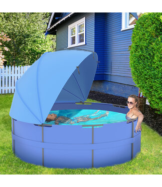 Sunny Zonnescherm voor zwembaden, eenvoudig in te stellen, instelbare positie, UV-bescherming, blauw, 3 x 1,5 x 1,2 m