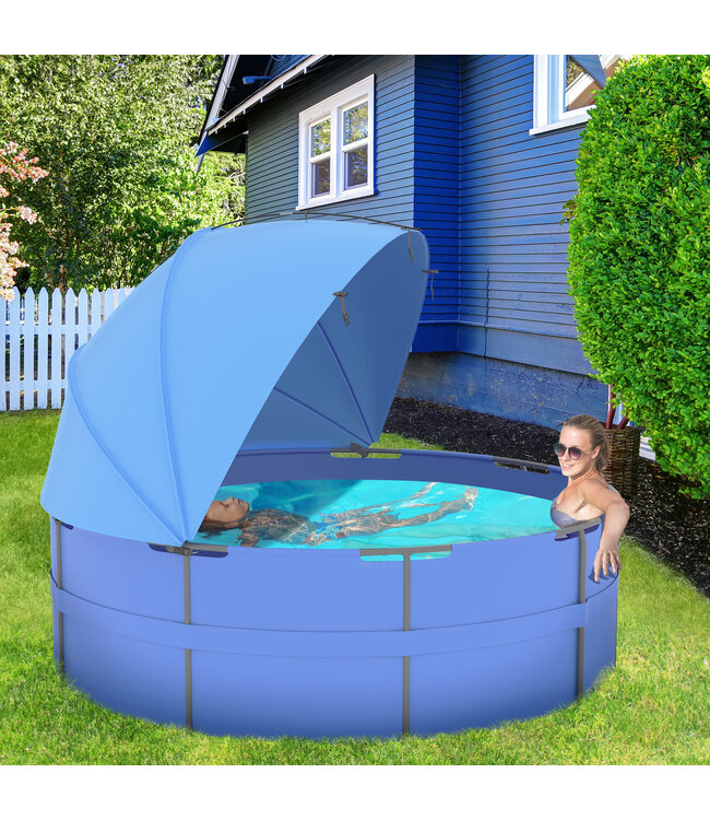 Zonnescherm voor zwembaden, eenvoudig in te stellen, instelbare positie, UV-bescherming, blauw, 3 x 1,5 x 1,2 m