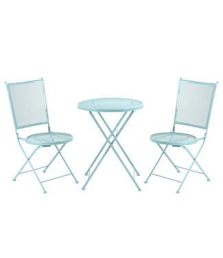 Sunny Sunny 3-delige bistroset, buitentafelset, zitgroep, tuinset, terrasset, tafelset met tafel en 2 stoelen, tuintafel, tuinstoelen, klaptafel, klapstoelen, terrastafel, terrasstoelen, bestro tafel, bistro stoelen, metaal, lichtblauw