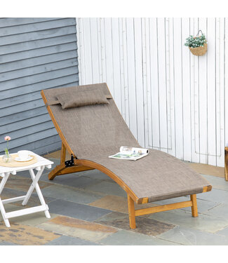 Sunny Sunny ligstoel, verstelbare ligstoel voor in de tuin, terrasstoel met houten kussen