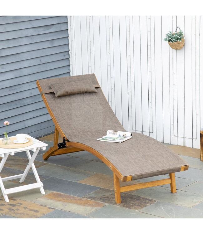 Sunny ligstoel, verstelbare ligstoel voor in de tuin, terrasstoel met houten kussen