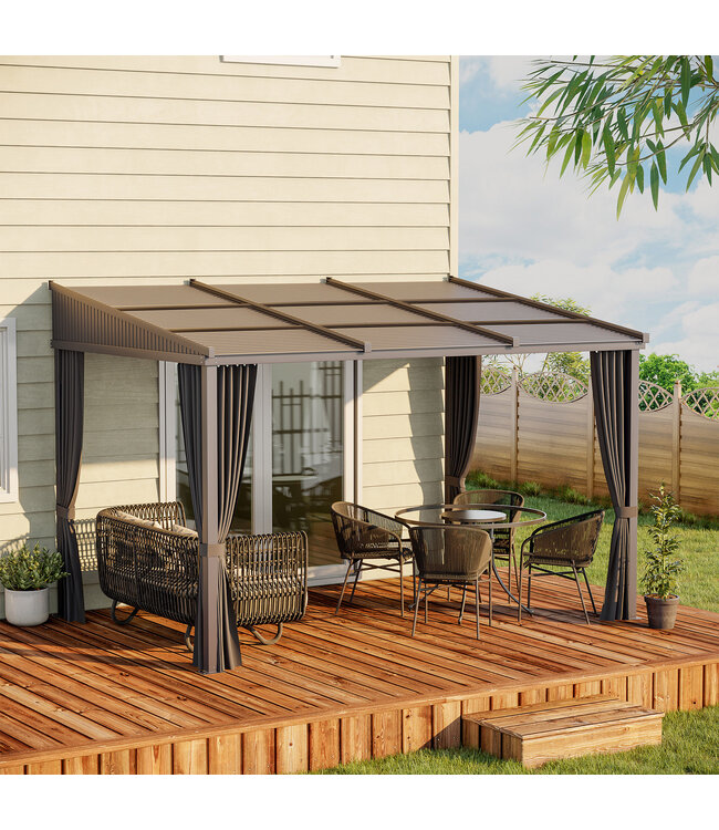 Sunny Pergola 3,65m x 2,55m paviljoen met schuifdak, grijze gordijnen