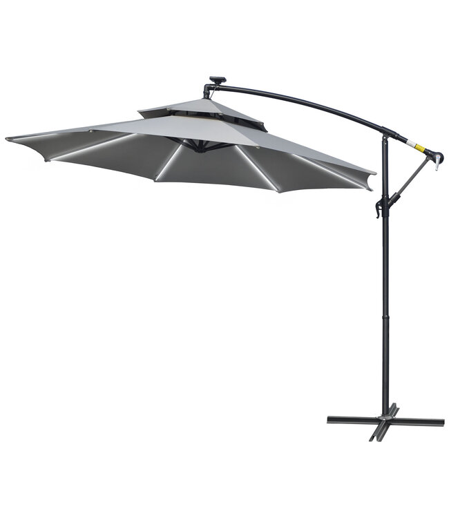 Sunny Sunny stoplichtparasol Ø295 cm LED zonneparasol met standaard marktparaplu waterafstotend voor tuinterras aluminium lichtgrijs