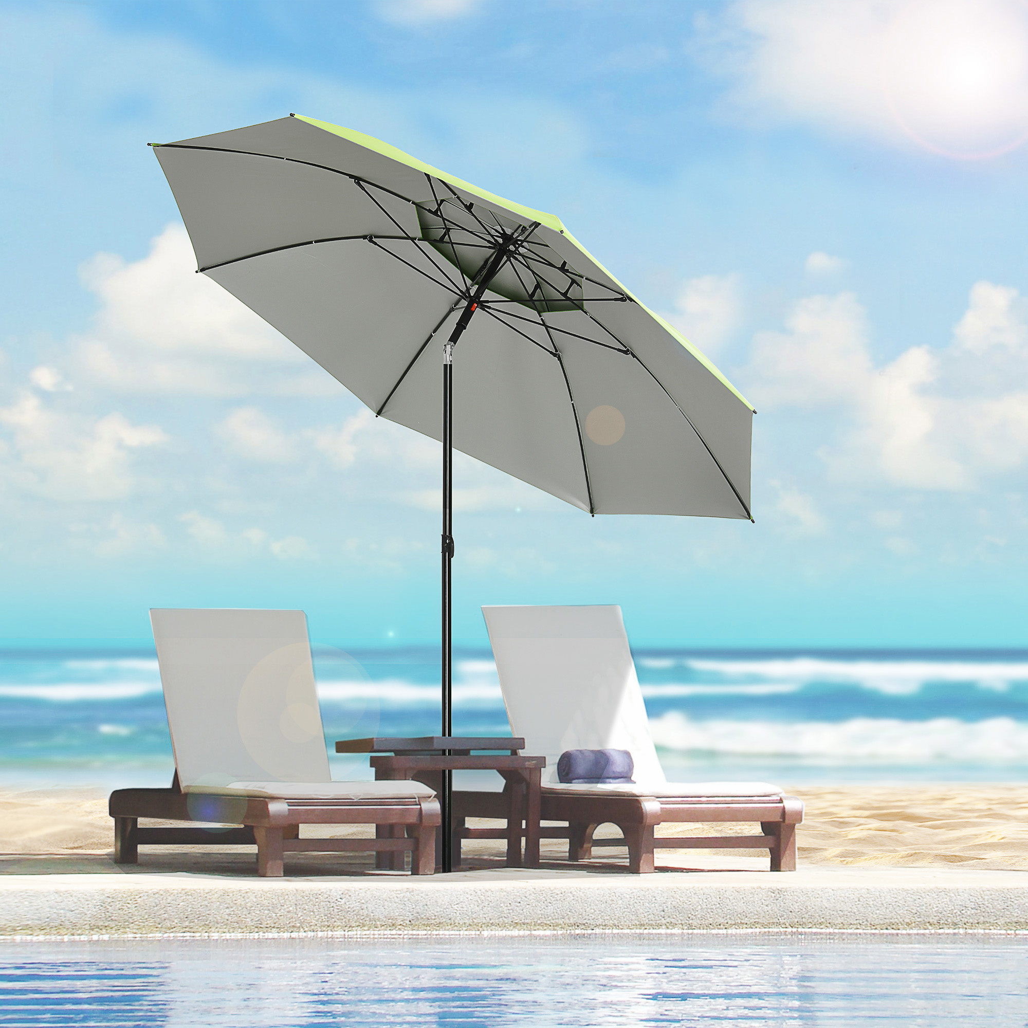 Sunny Groene strandparasol, parasol met ventilatieopeningen en beschermhoes, ? 1,85