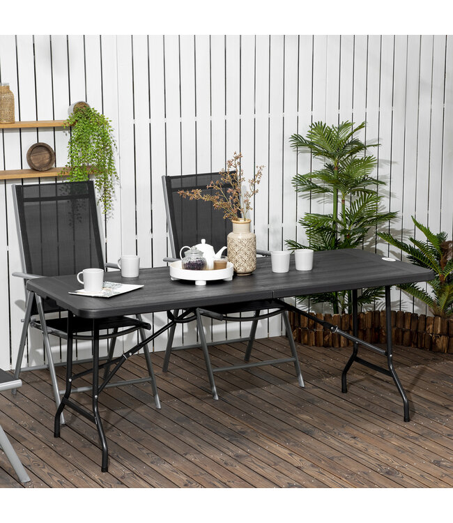 Sunny Sunny buitentafel, tuintafel, voor 6 personen, opvouwbaar, houtlook, donkergrijs, 180 x 75,5 x 73 cm