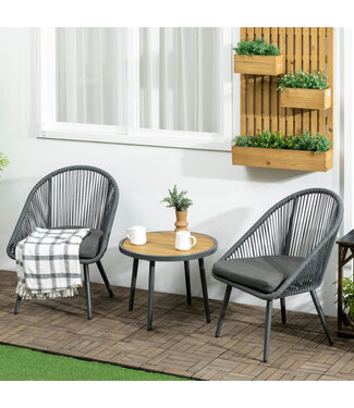 Sunny Sunny 3-delige bistroset van PE-rotan, weerbestendig, 1 tafel, 2 stoelen, 63 cm x 62 cm x 82 cm, donkergrijs