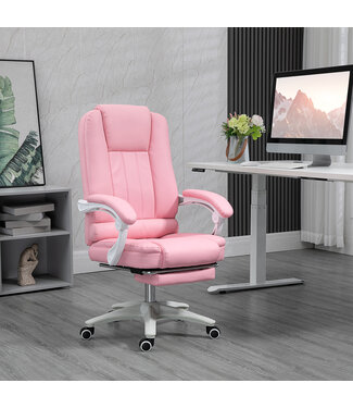 Vinsetto Bureaustoel met voetsteun, verstelbare rugleuning, in hoogte verstelbaar, 5 wielen, roze+wit