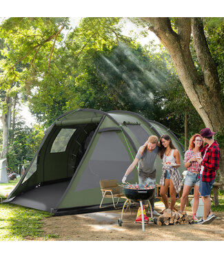 Sunny kampeertent voor 3-4 personen, twee binnenruimtes, gaasraam, groen, 4,75 x 2,64 x 1,72 m