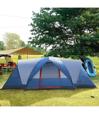 Sunny kampeertent voor 3-4 personen, twee deuren, gaasraam, blauw, 4,75 x 2,64 x 1,50 m
