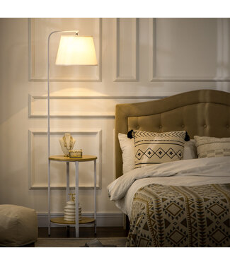 HOMdotCOM Vloerlamp met 2 planken, staande lamp, voetschakelaar, 40 W E 27, naturel + wit