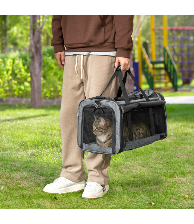 3-in-1 trolley voor huisdieren, draagtas voor huisdieren, autostoel voor huisdieren, 2 zakken, grijs+zwart