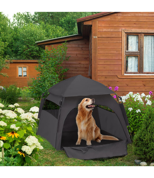 Tent voor huisdieren, hondentent, opvouwbaar, weerbestendig, hondenhok, voor grote honden, zwart
