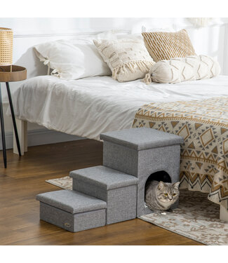 Paws Huisdierentrap met huisdierbed, inclusief verborgen opbergruimte, 73,5 cm x 33 cm x 40,5 cm, lichtgrijs