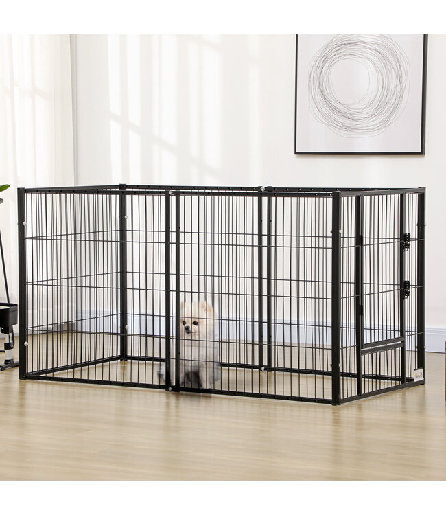 Puppy outlet, puppyhek, afsluitbare deur, 6 panelen, in grootte verstelbaar van 82,5 cm tot 150 cm, zwart