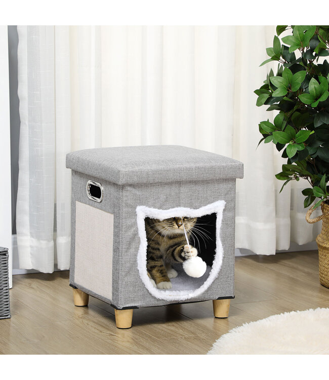 Kattengrot, kattenhuis, inclusief speelgoedbal, wasbaar kussen, 35,5 cm x 35,5 cm x 42,5 cm