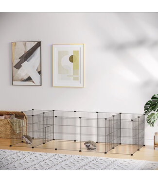 Paws Renbaan voor kleine dieren, omheining voor kleine dieren, modulaire kooi, 175 cm x 70 cm x 45 cm, zwart