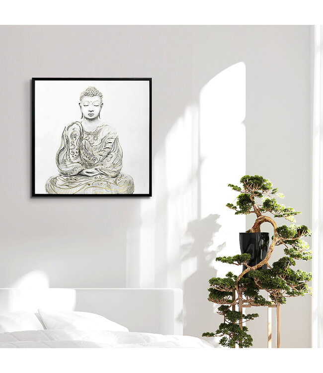 HOMdotCOM kunstdruk met een mediterende Boeddha, UV-print, reliëftechnologie, inclusief bevestigingsmateriaal, 83 cm x 2,5 cm x 83 cm