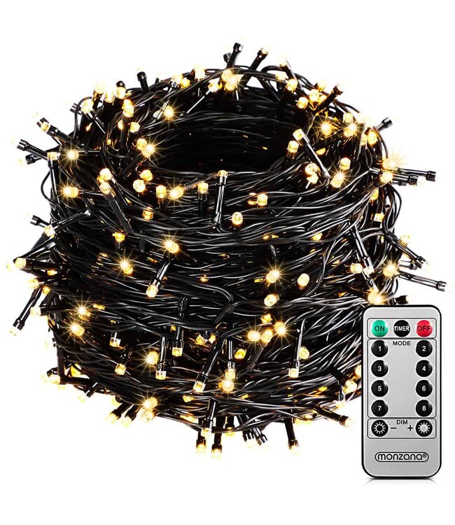 Monzana Lichtketting Kerst - Warm Wit - 20m - Transparante kabel - Met Afstandsbediening