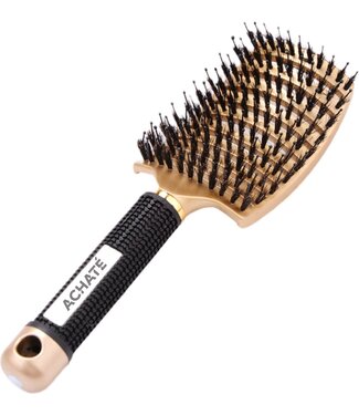 Achaté Achaté Anti Klit Haarborstel - Curved - Vernieuwde Kwaliteit - Detangle Brush - Goud