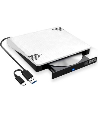 URGOODS Externe DVD Speler voor Laptop Wit - Externe DVD Brander - Windows en Mac - USB 3.0 en C