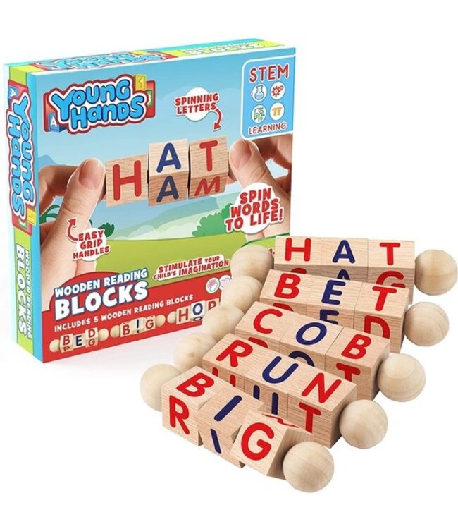 Creative Kids - Houten leesblokken - Set van 5 draaiende alfabetblokken - Easy-Grip handvatten - Kleuterschool & Voorschoolse leeractiviteiten - Letter werk - Houten Montessori speelgoed geschenken voor kinderen & peuters