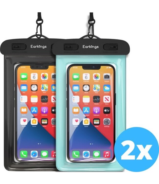 Waterdichte telefoonhoesjes - Drybag Set van 2 stuks - Onderwater Hoesje Telefoon voor Alle Telefoons - Waterdicht telefoonhoesje Earkings - Zwart & Blauw