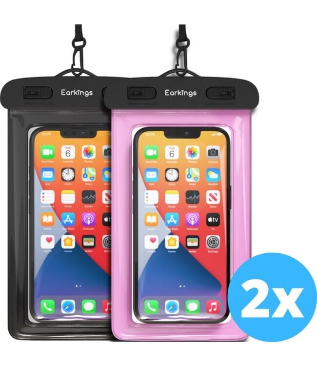 Waterdichte telefoonhoesjes - Drybag Set van 2 stuks - Onderwater Hoesje Telefoon voor Alle Telefoons - Waterdicht telefoonhoesje Earkings - Zwart & Roze