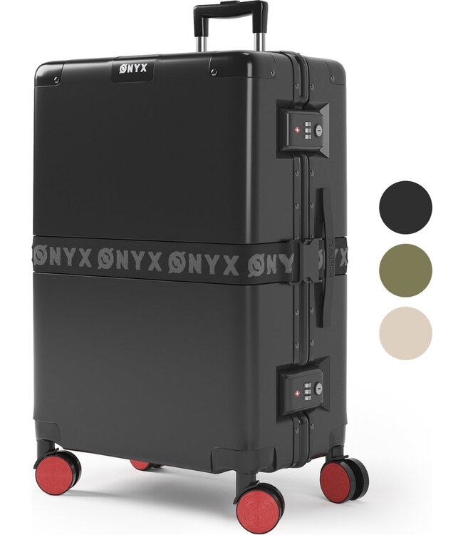 ONYX® Check-in Koffer 65L - TSA slot - Spinner wielen - Lichtgewicht Trolley - Aluminium sluiting - Zwart - 42 x 27 x 65 cm
