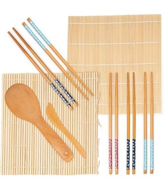 Oak&Steel Oak&Steel - Sushi Maker Set - Sushi Servies - 9-delige bamboe set - Sushi kit - 2 sushi rolmatjes - 5 Paar Sushi Stokjes - 1 Rijstlepel en 1 Rijstverspreider - 100% Bamboe