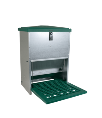 Feed-O-Matic Feedomatic | Automatische voerbak voor kippen - Trapbak - 54 x 35,5 x 25,5cm -  Groen en zilver
