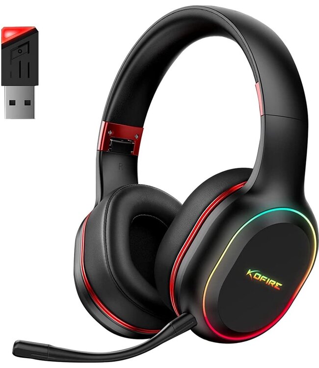 Kofire UG-05 2.4GHz Draadloze Gaming Headset - Bluetooth koptelefoon - Afneembare microfoon - Geschikt voor PS4/PS5, Nintendo Switch - Zwart - Rood