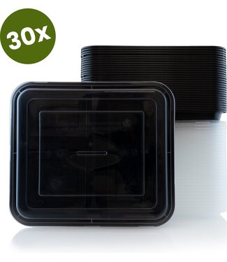 Nimma® Nimma Meal Prep Bakjes - 30 stuks - 3 Compartiment Vershoudbakjes - Plastic Bakjes met Deksel - 1L - Zwart