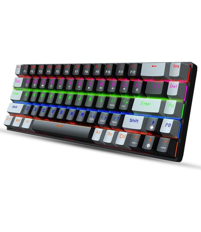 HXSJ V800 - RGB Mechanisch gaming toetsenbord - QWERTY - 68 Keys - TKL - Blue Switch - Zwart grijs