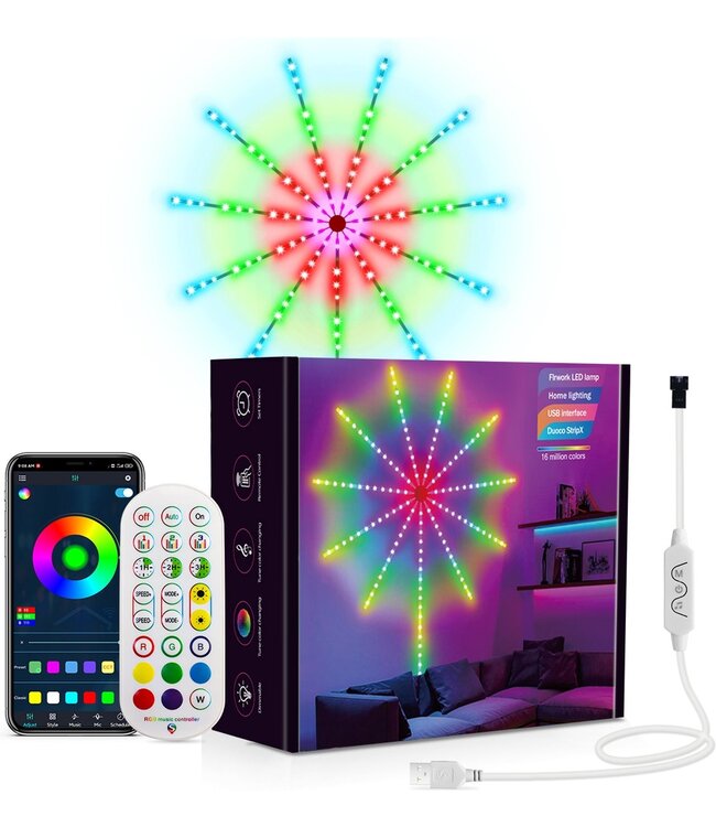 Fuegobird Vuurwerk LED lamp - LED strip verlichting - Feestverlichting - Discolamp - Halloween Decoratie - Nieuwjaar versiering - Kerstdecoratie - Bardecoratie - Woondecoratie - Met afstandsbediening control