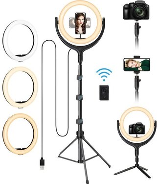 Lurk LURK® Ringlamp studio set 12 inch PRO met verstelbaar statief, microfoon en afstandsbediening - Ring Of Light 12" - Studio ring light voor camera en smartphone