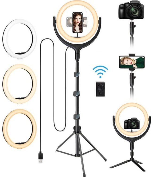 LURK® Ringlamp studio set 12 inch PRO met verstelbaar statief, microfoon en afstandsbediening - Ring Of Light 12" - Studio ring light voor camera en smartphone