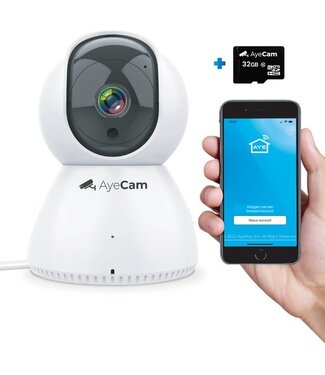 AyeCam AyeCam Beveiligingscamera – Met App - WiFi - Bewegingssensor - Incl. 32GB SD - Camera Beveiliging - Huisdiercamera