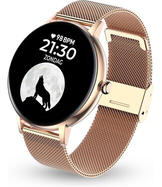 AyeWay AyeWay Smartwatch - Waterdicht & Touchscreen - Rond Stalen Band - 70 Sportmodes - Met App - Smartwatch Heren & Dames - Roze