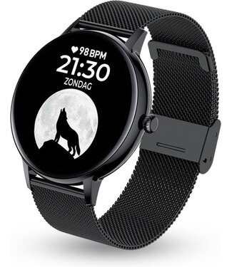 AyeWay AyeWay Smartwatch - Waterdicht & Touchscreen - Rond Stalen Band - 70 Sportmodes - Met App - Smartwatch Heren & Dames - Zwart