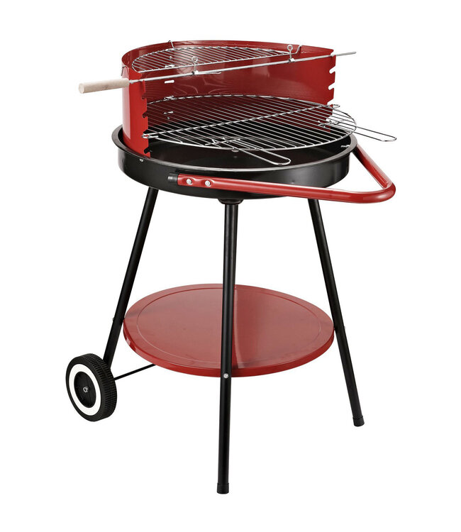 Sunny Houtskoolgrill rondrooster op wielen met accessoires metaalrood